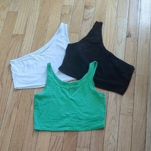 Trendy Asymmetrical Crop Tops - Black, White, Green Size Small